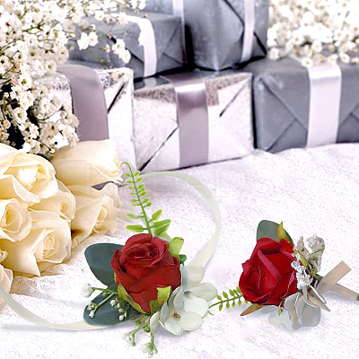 2Pcs 2 Style Silk Cloth Imitation Rose Corsage Boutonniere AJEW-CP0001-61C-1