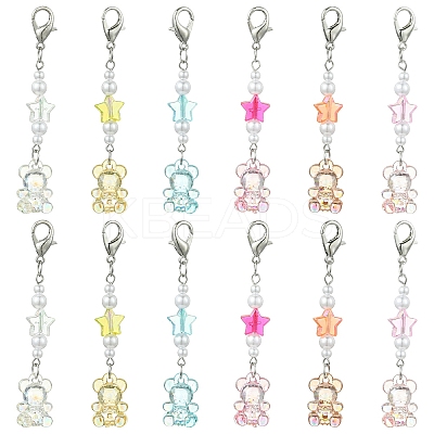 12Pcs 6 Colors Bear Acrylic & ABS Plastic Imitation Pearl Pendant Decorations HJEW-YW00128-1