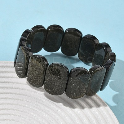 Natural Golden Sheen Obsidian Beads Stretch Bracelets for Women Men BJEW-I323-02N-1