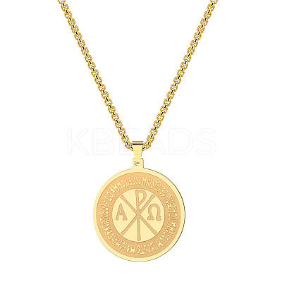 201 Stainless Steel Flat Round with Constantine Cross Pendant Necklaces FS-WG04E5D-01-1