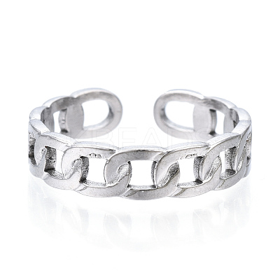 Non-Tarnish 304 Stainless Steel Curb Chains Shape Open Cuff Ring RJEW-N040-40-1