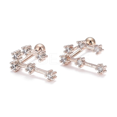 Brass Micro Pave Clear Cubic Zirconia Stud Earrings EJEW-F258-01L-RG-1