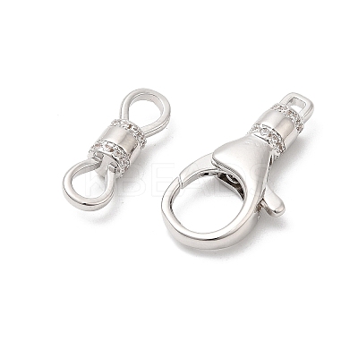 Brass Micro Pave Clear Cubic Zirconia Lobster Claw Clasps KK-Z137-17P-1