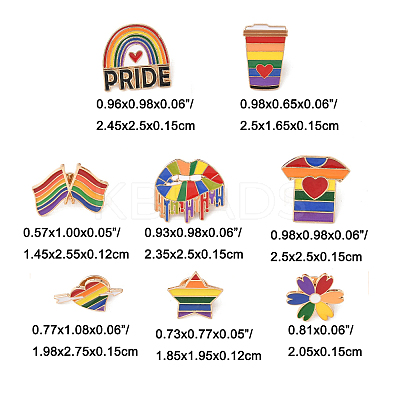 8Pcs 8 Styles Pride Rainbow Theme Enamel Pins JEWB-FP0001-03-1