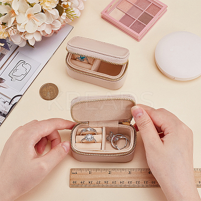 Portable Travel Rectangle PU Leather Jewelry Set Storage Zipper Boxes LBOX-WH0007-001B-1