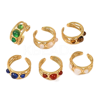 Round Natural Mixed Stone Finger Rings RJEW-Q822-31G-1