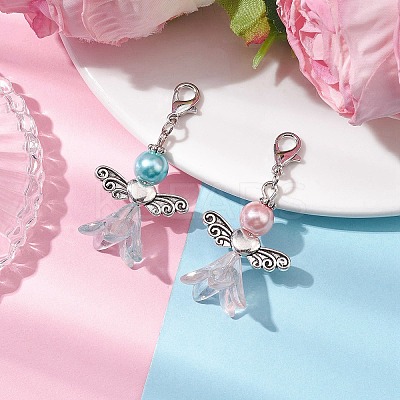 2Pcs 2 Colors Wedding Season Angel Glass Pearl & Acrylic Pendant Decorations HJEW-JM01922-01-1