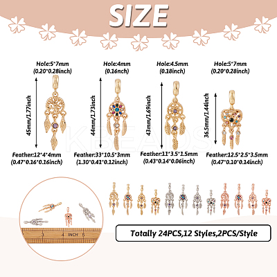 24Pcs 12 Styles Rack Plating Alloy European Dangle Charms MPDL-TA0001-04-1