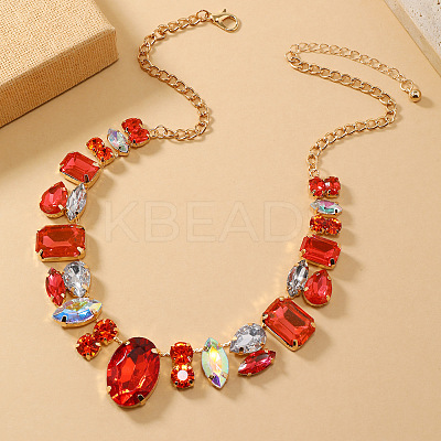 European Vintage Style Alloy Rhinestone Geometric Oval Bib Necklaces for Women FX7886-1-1