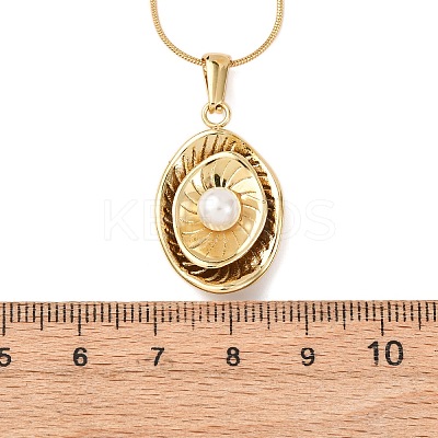 304 Stainless Steel & Acrylic Imitation Pearl Oval Pendant Snake Chain Necklaces for Women NJEW-F354-05G-1