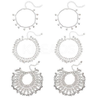 6Pcs 3 Styles Alloy Bell Charms Anklets for Women AJEW-AN0007-11-1