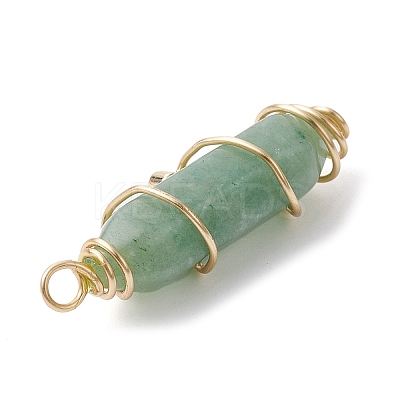 3Pcs 3 Styles Natural Green Aventurine Copper Wire Wrapped Pointed Pendants PALLOY-JF02460-04-1