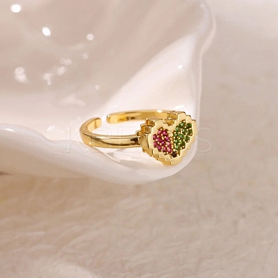 304 Stainless Steel Micro Pave Cubic Zirconia Cuff Open Rings RJEW-P175-03G-1