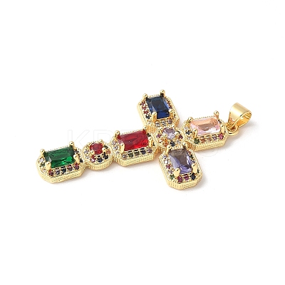 Brass Micro Pave Cubic Zirconia Cross Pendants ZIRC-I071-04G-06-1