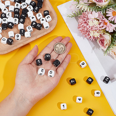 80Pcs 20 Styles Cube with Number Silicone Beads SIL-PA0001-22-1