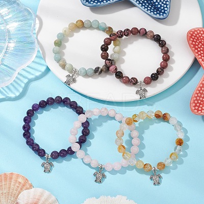 5Pcs Natural Gemstone Beaded Stretch Bracelets for Women BJEW-JB11399-1