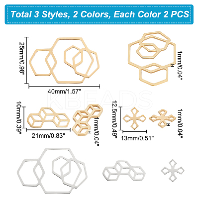 12Pcs 6 Style 201 Stainless Steel Filigree Joiners Links STAS-UN0040-86-1