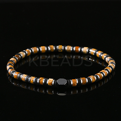 Natural Picture Jasper & Synthetic Non-magnetic Hematite Beads Stretch Bracelets for Men LS-NY6374-1
