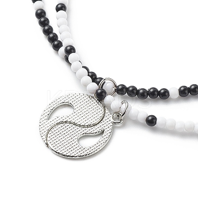 2Pcs 2 Colors Alloy Enamel Gossip/Yin Yang Matching Pendant Necklaces Set NJEW-JN04089-1