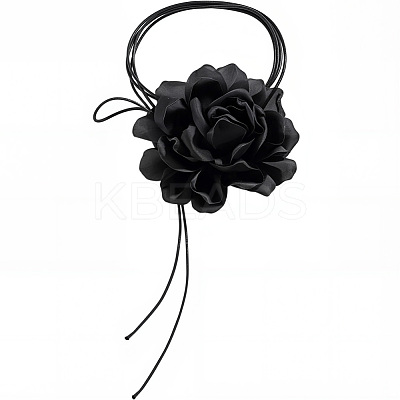 1Pc Retro Cloth Rose Flower Waxed Cord Wrap Choker Necklaces for Women NJEW-CP0001-05A-1