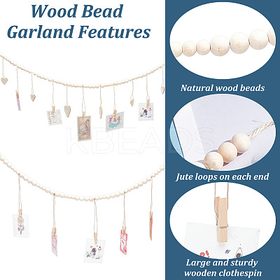 2Pcs 2 Styles Wall Hanging Photo Display with Wooden Beads Garland WOOD-GO0001-02-1