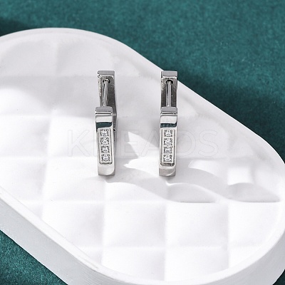 304 Stainless Steel Cubic Zirconia Trapezoid Hoop Earrings EJEW-D331-06P-1