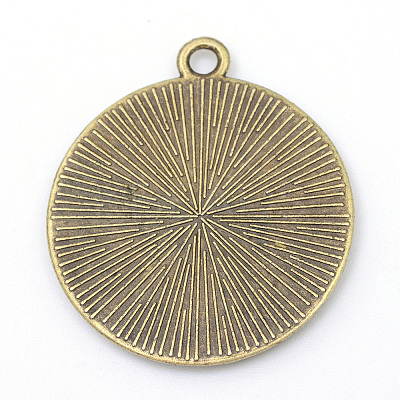 Tibetan Style Alloy Flat Round Pendant Cabochon Settings TIBEP-M022-34AB-1