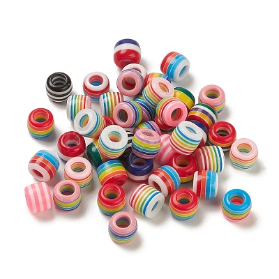 100Pcs Rainbow Striped Resin European Beads RESI-D051-01B-1