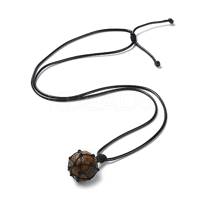 Natural Tiger Eye Round Pendant Necklace NJEW-H009-02-08-1