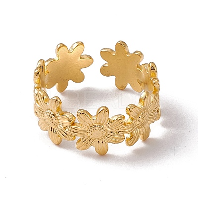 Ion Plating(IP) 304 Stainless Steel Ring Flower Wrap Open Cuff Ring for Women X-RJEW-C045-17G-1