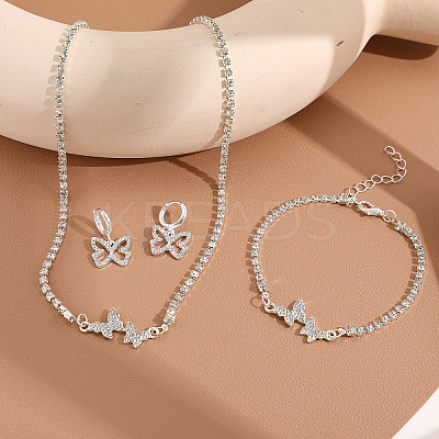 Butterfly Alloy with Crystal Rhinestone Pendant Necklace & Hoop Earring & Link Bracelet FS-WG7F609-01-1