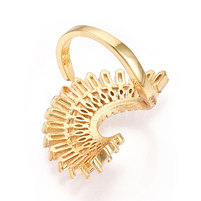 Brass Micro Pave Clear Cubic Zirconia Cuff Rings for Women KK-T074-05G-1