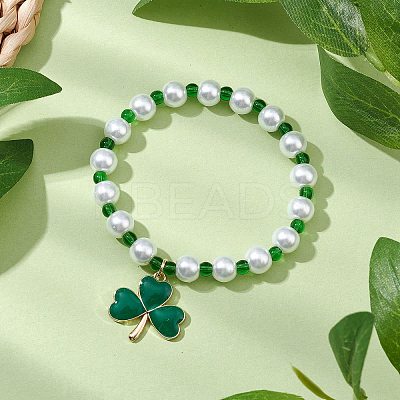 Alloy Enamel Clover Charm Bracelets BJEW-JB11217-1