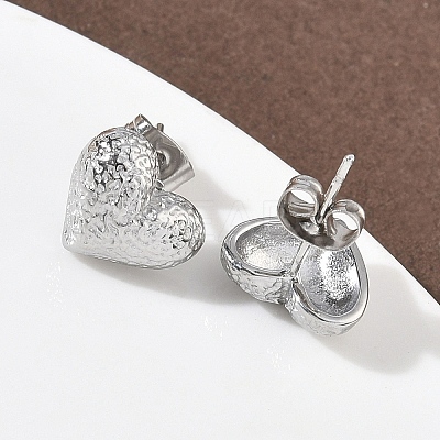 Textured Heart 304 Stainless Steel Stud Earrings EJEW-G453-06P-1