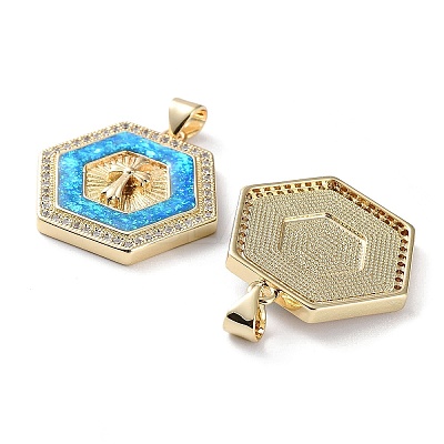 Rack Plating Brass Micro Pave Clear Cubic Zirconia Pendants KK-C041-06B-G-1