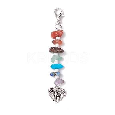 Chakra Natural Red Jasper & South Red Agate & Tiger Eye & Green Aventurine & Amethyst & Lapis Lazuli & Synthetic Turquoise Chips & Alloy Pendant Decorations HJEW-JM03181-1