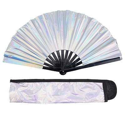 Laser PVC Plastic & Oxford Cloth Fan with Fan Bags AJEW-WH20022-90-1
