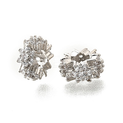 Flower Brass Micro Pave Cubic Zirconia European Beads KK-V008-19P-03-1