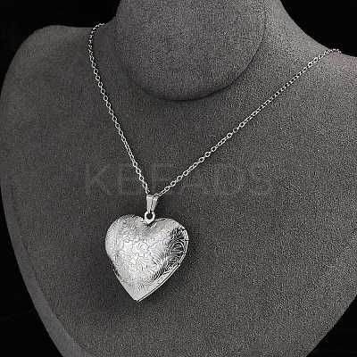 Anti-Tarnish 304 Stainless Steel Heart Locket Pendant Cable Chain Necklaces for Women LS-NJEW-M050-04C-P-1