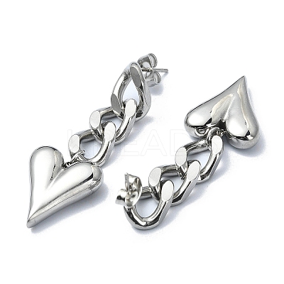 Non-Tarnish 304 Stainless Steel Heart Dangle Stud Earrings EJEW-G375-01P-1