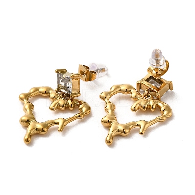 Melting Heart 304 Stainless Steel Dangle Stud Earrings EJEW-C075-01G-1