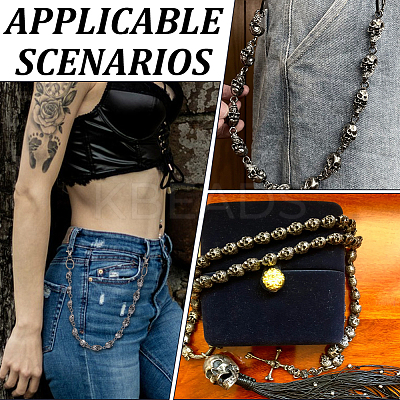 Skull Zinc Alloy Link Chain Belts AJEW-WH0070-24AS-1