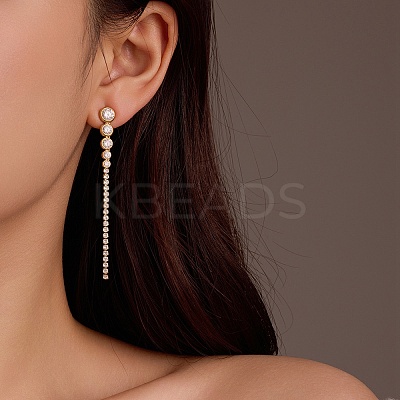 Stainless Steel Clear Cubic Zirconia Tassel Stud Earrings EJEW-D303-04G-1