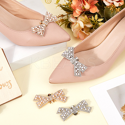 4Pcs 2 Colors Bowknot Alloy Rhinestone Shoe Decorations FIND-CP0002-25-1
