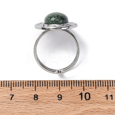 Oval Natural Moss Agate Finger Rings RJEW-M063-01P-08-1