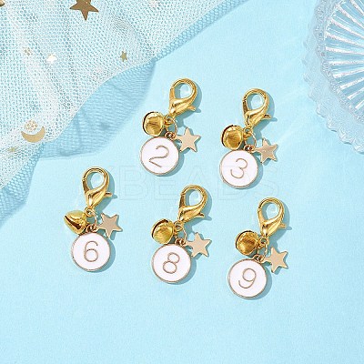 Flat Round with Number 0~9 Alloy Enamel Pendant Decorations HJEW-JM02357-1