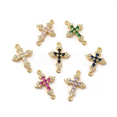 Eco-Friendly Rack Plating Brass Pave Cubic Zirconia Connector Charms KK-F847-06G-1