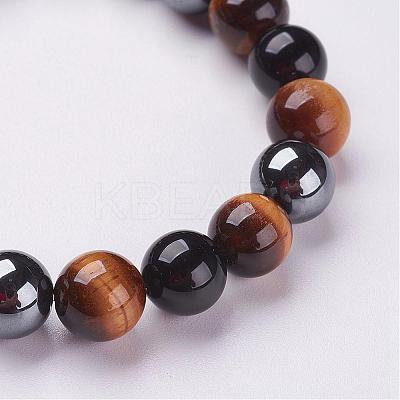 Natural Tiger Eye & Obsidian Beads Stretch Bracelets BJEW-JB02874-1