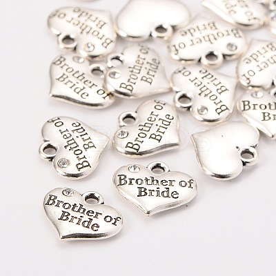 Wedding Party Supply Antique Silver Alloy Rhinestone Heart Carved Word Brother of Bride Wedding Family Charms TIBEP-N005-27D-1