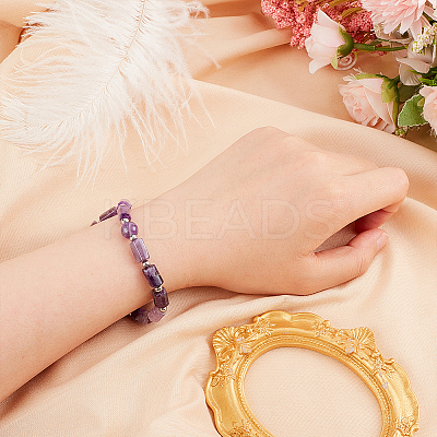 Natural Amethyst Column Beaded Stretch Bracelet BJEW-OC0001-11-1
